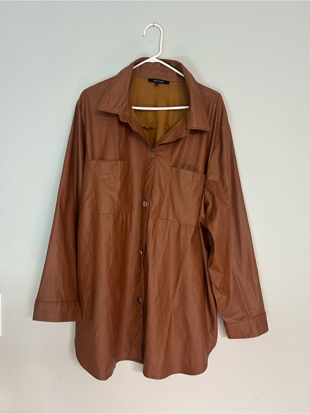 Women’s  Brown Faux Leather Relaxed Long Sleeve Shirt 3X